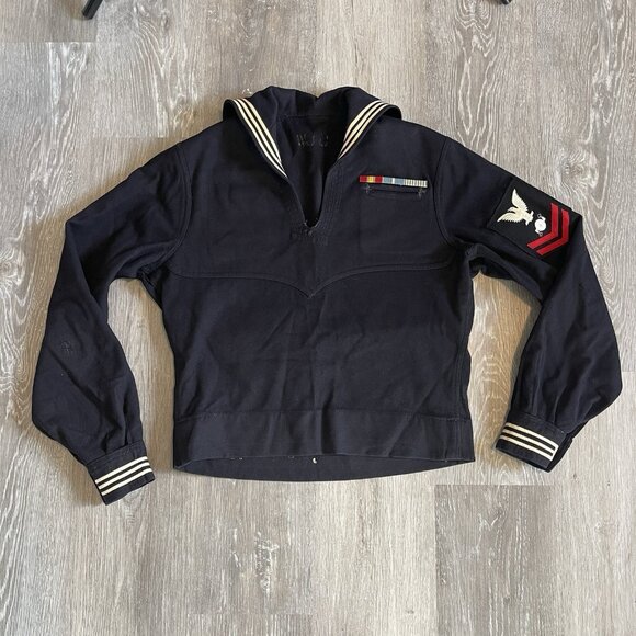 Vintage 1960s US Navy Boiler Technician 2nd Class Dress Blue Jumper Top *Flaws* - Picture 1 of 16
